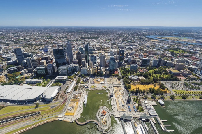 Aerial view of Elizabeth Quay, Perth